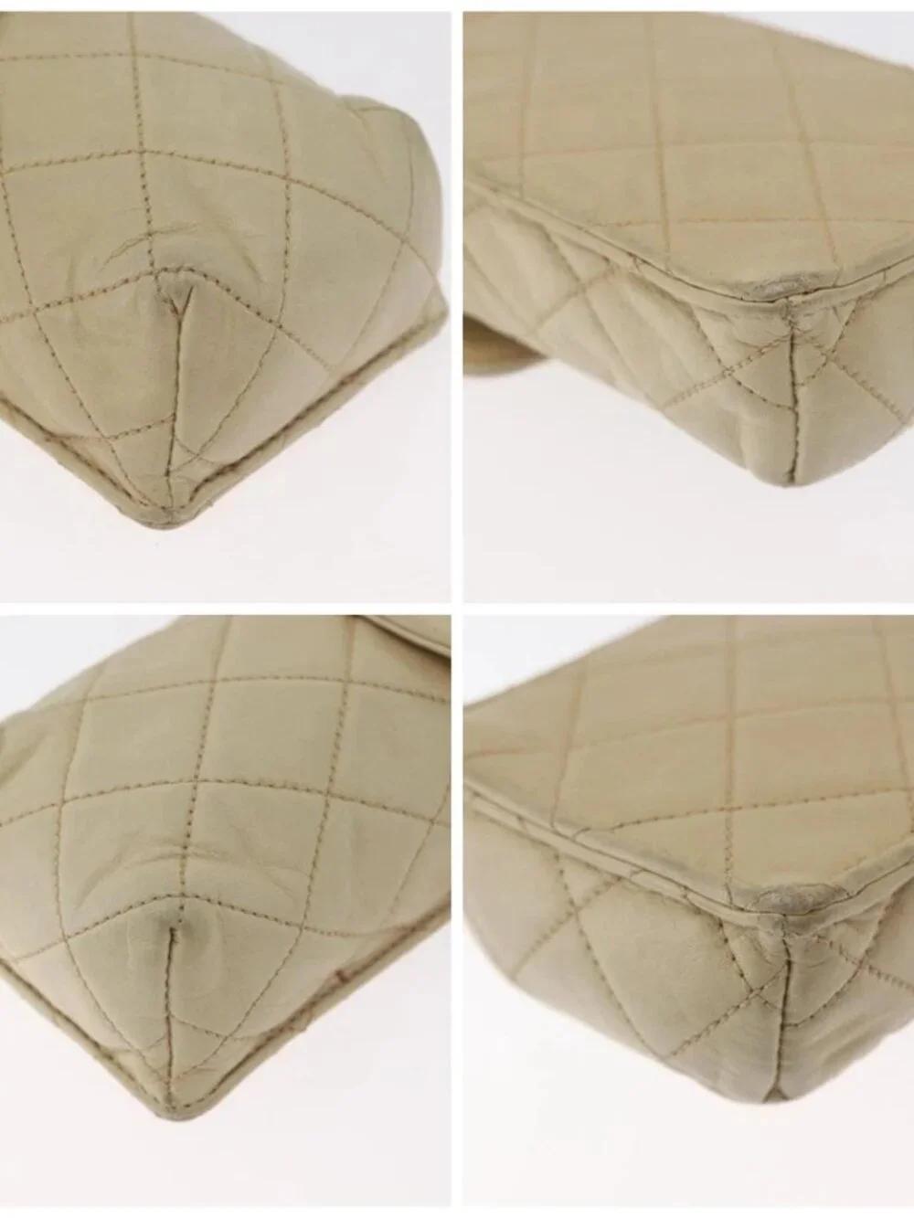 CHANEL Matelasse Chain Shoulder Bag Lamb Skin Beige Gold CC Auth 179876A